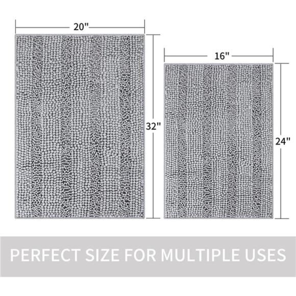 Bath Mats for Bathroom,Thick Soft Chenille Floor Mats Non Slip Shower Mats - Picture 5 of 7